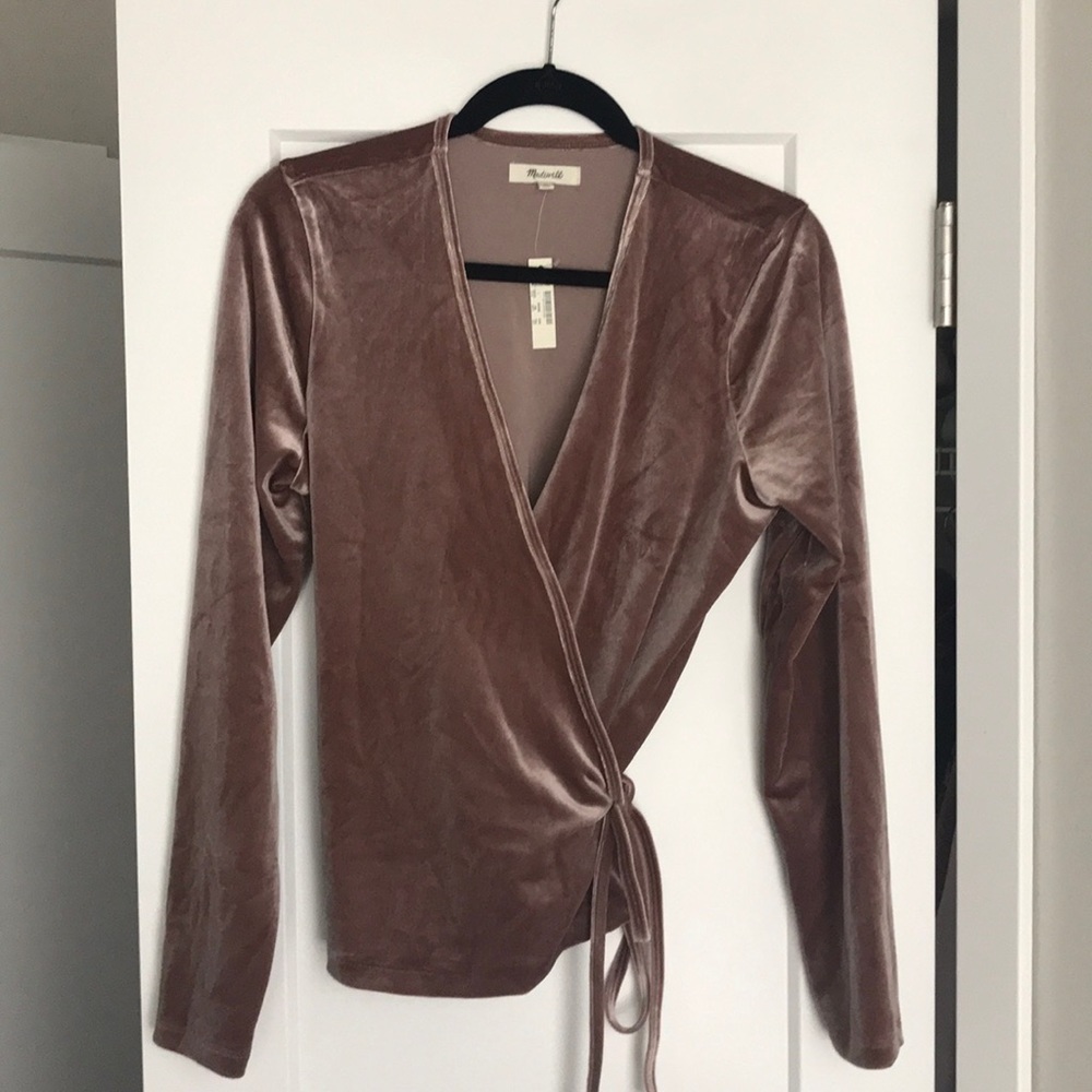 Madewell Velour Long Sleeve Wrap Top NWT